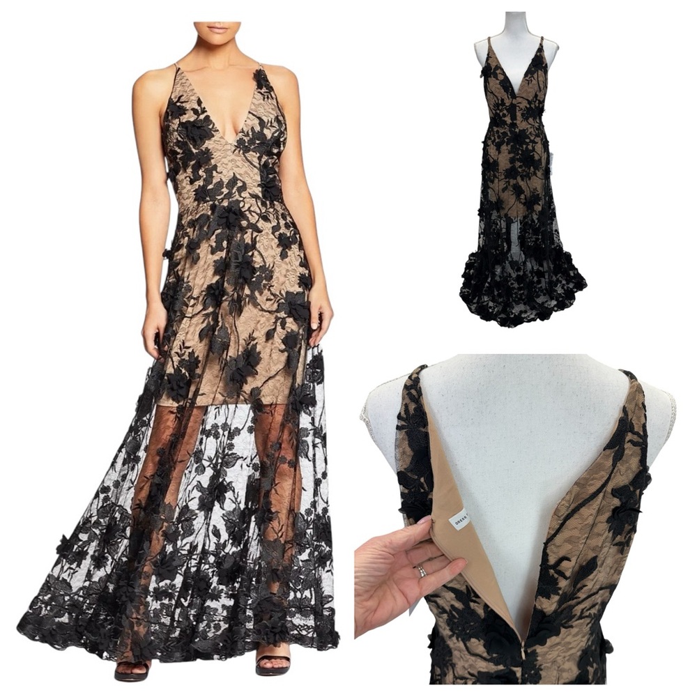 NWT Dress The Population Sidney Dress Gown Large Black/Nude
